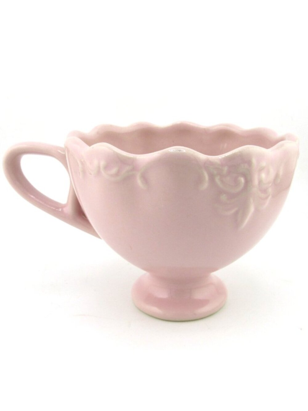 Tea / Coffee Cup Mug Rose Vintage Pink Pedestal Ceramic  Floral design embossed